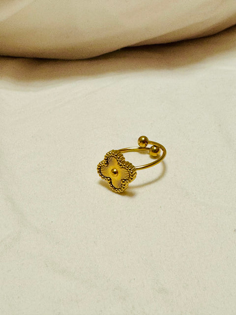 Liora Clover Adjustable Ring - Stainless Steel, 18K Gold Plated