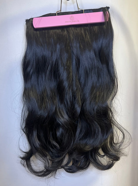 DARK BROWN - Synthetic Hair Clip Extensions- Beach Curl 60cm