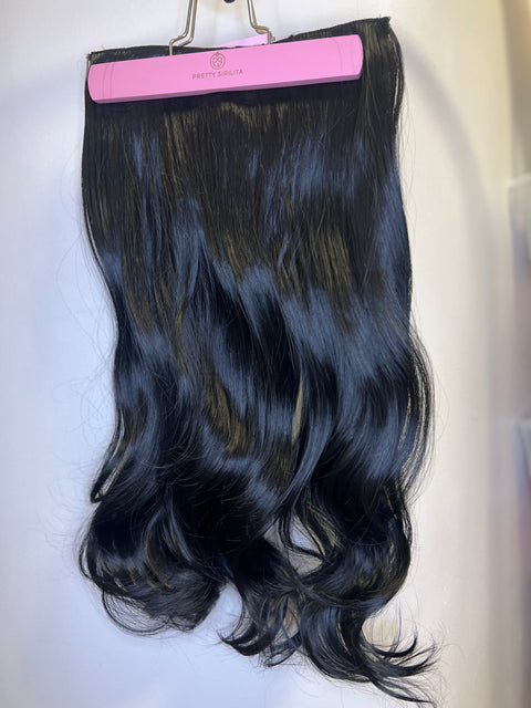 BLACK- Synthetic Hair Clip Extensions- Beach Curl 66cm