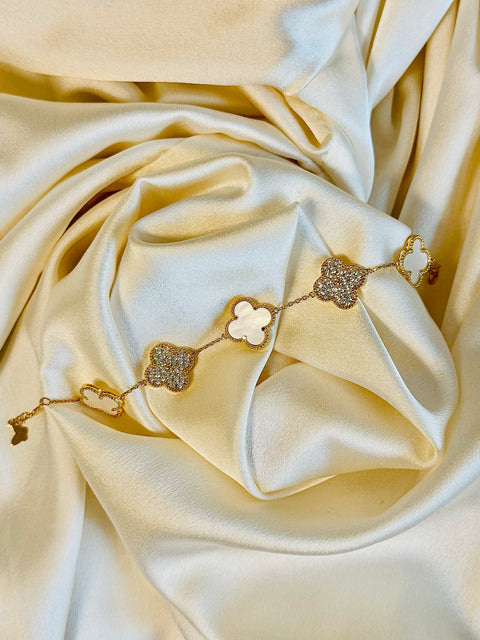 White and Gold Fortuna Bold Charm Bracelet- 925 Silver, 18K Gold Plated
