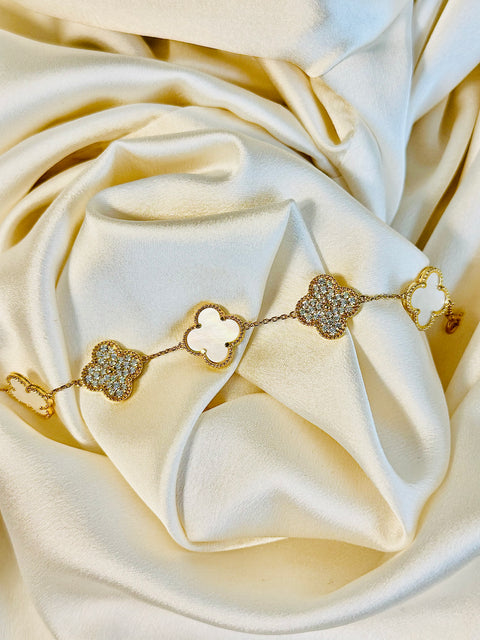 White and Gold Fortuna Bold Charm Bracelet- 925 Silver, 18K Gold Plated