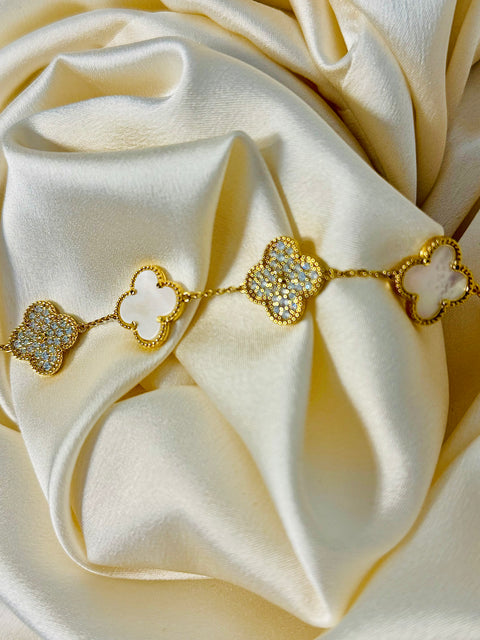White and Gold Fortuna Bold Charm Bracelet- 925 Silver, 18K Gold Plated