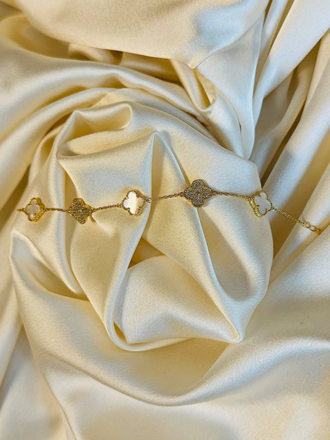 White and Gold Fortuna Mini Charm Bracelet- 925 Silver, 18K Gold Plated