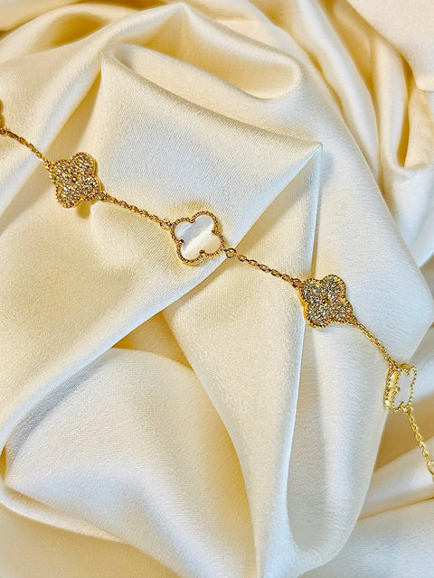 White and Gold Fortuna Mini Charm Bracelet- 925 Silver, 18K Gold Plated