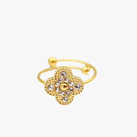 Liora Glow Clover Adjustable Ring - Stainless Steel, 18K Gold Plated
