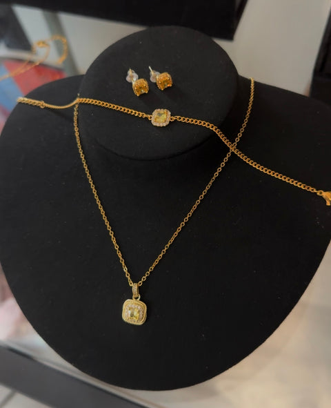 Aurora Luxe Jewelry Set: Bracelet, Necklace, Earrings Pack -Stainless Steel, 18K Gold Plated