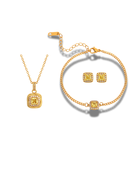 Aurora Luxe Jewelry Set: Bracelet, Necklace, Earrings Pack -Stainless Steel, 18K Gold Plated