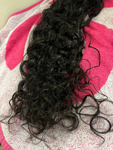 Curly Wave Weft 200g, Natural Black, ca 50cm Curly (ca 65cm Straight) / I LAGER! Single Drawn