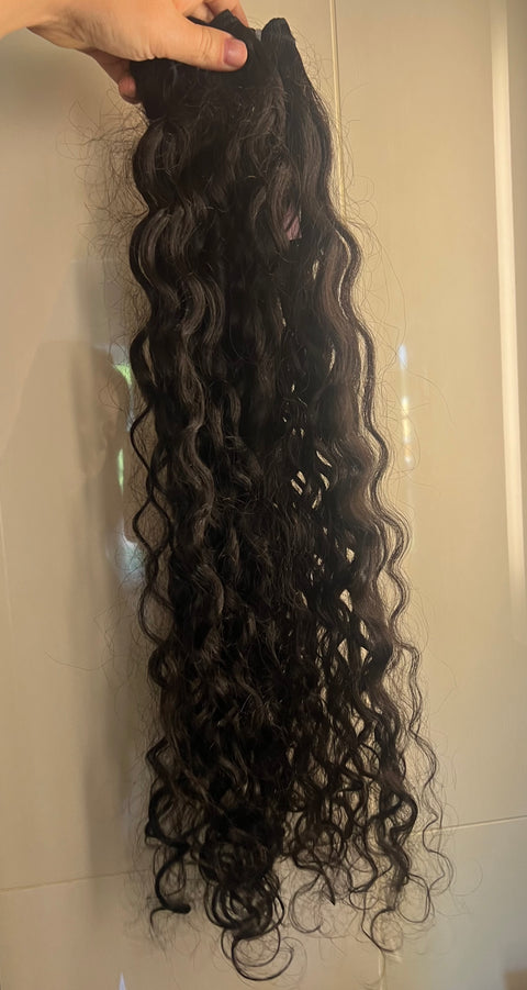 Curly Wave Weft 200g, Natural Black, ca 50cm Curly (ca 65cm Straight) / I LAGER! Single Drawn