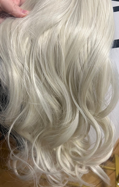 PLATINUM BLOND- Synthetic Hair Clip Extensions- Beach Curl 60cm