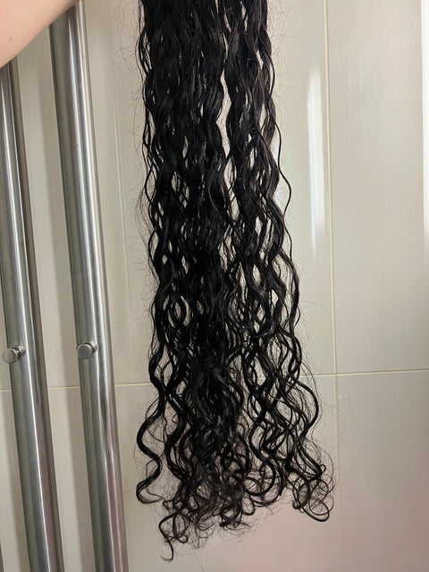 Curly Wave Weft 200g, Natural Black, ca 50cm Curly (ca 65cm Straight) / I LAGER! Single Drawn