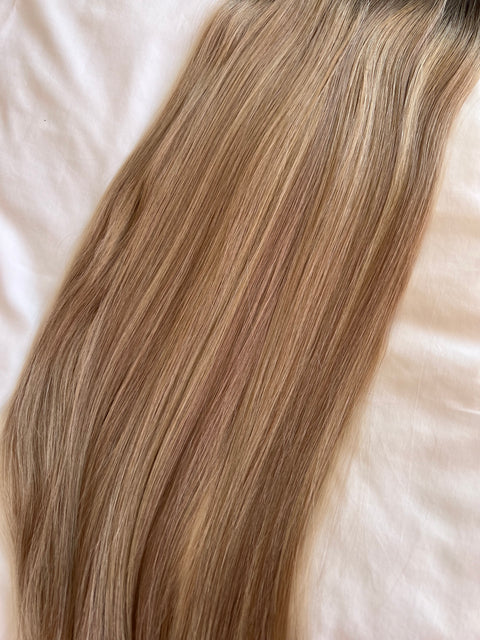 Kinesiskt, naturligt rakt, löshår i 200g, 55cm i Slingad Ombre, Genius Weft (sy in)