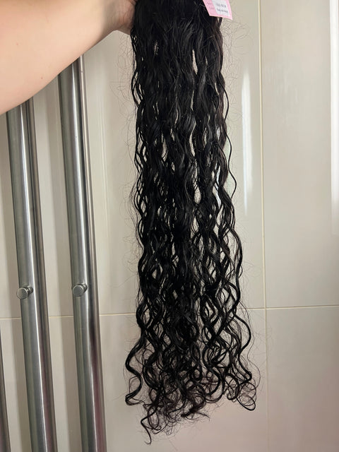 Curly Wave Weft 200g, Natural Black, ca 50cm Curly (ca 65cm Straight) / I LAGER! Single Drawn