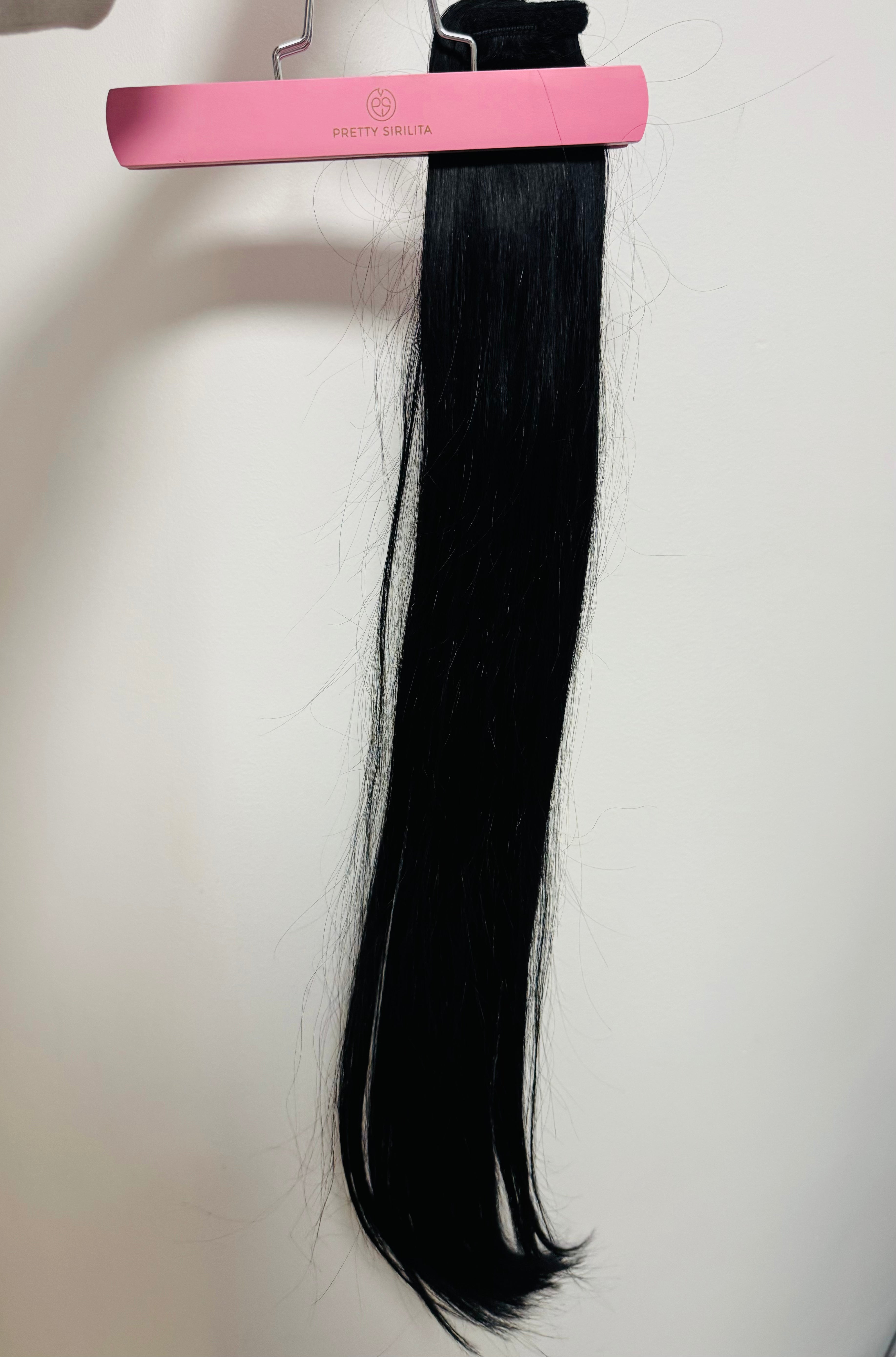 Clip in Pony Tail- Human Hair 150g in 65cm Jet Black #1