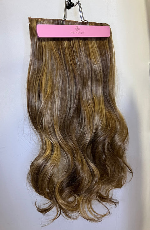 Light Brown Lowlights- Synthetic Hair Clip Extensions- Beach Curl 60cm