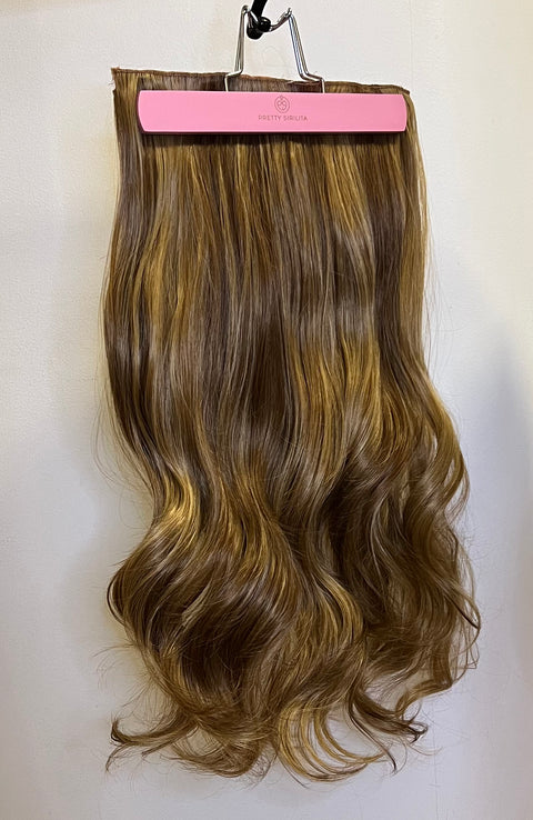 Light Brown Lowlights- Synthetic Hair Clip Extensions- Beach Curl 60cm