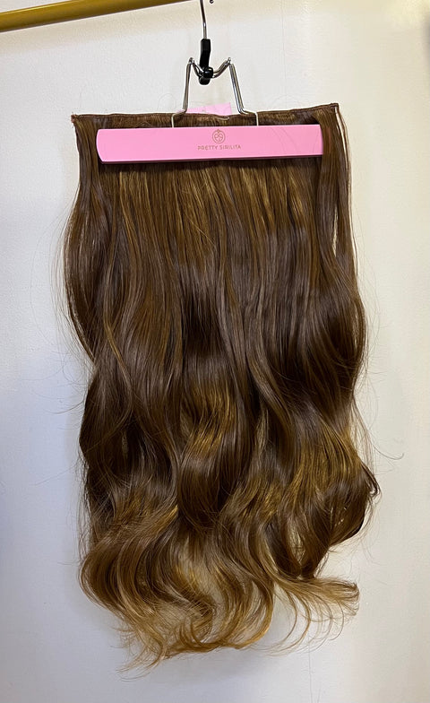 LIGHT BROWN- Synthetic Hair Clip Extensions- Beach Curl 60cm