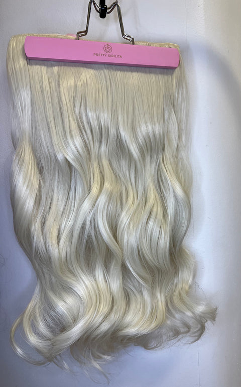 PLATINUM BLOND- Synthetic Hair Clip Extensions- Beach Curl 60cm