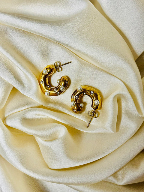 Golden Glow Pearl Hoop Earrings- 18K Gold Plated