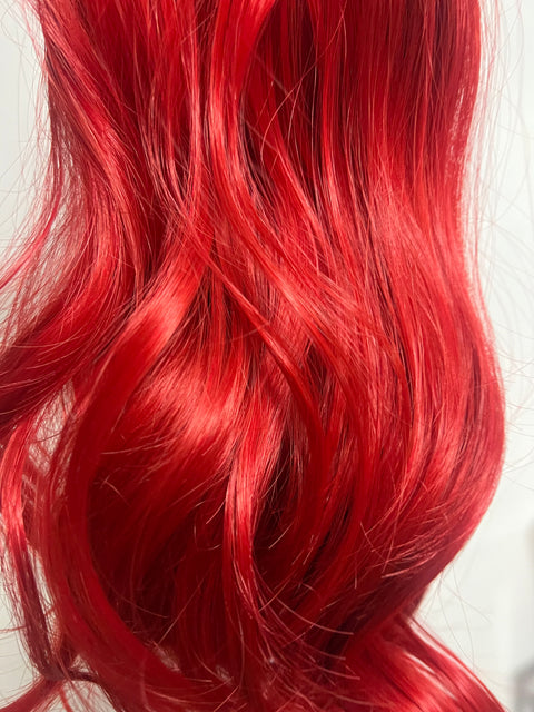 BRIGHT RED- Synthetic Hair Clip Extensions- Beach Curl 60cm