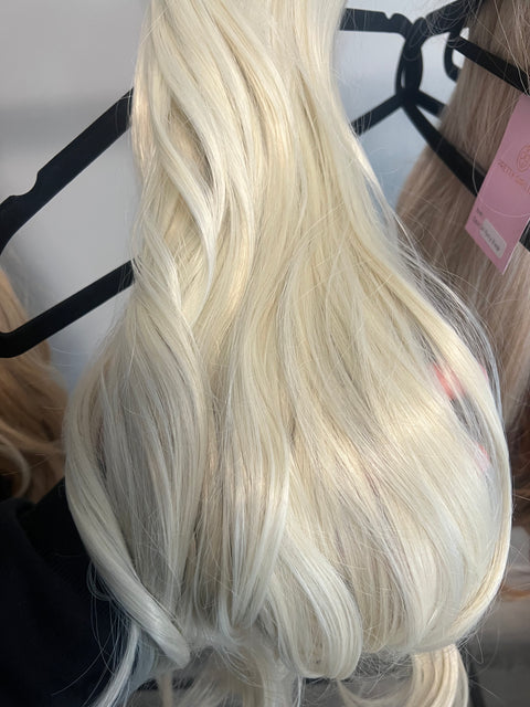 PLATINUM BLOND- Synthetic Hair Clip Extensions- Beach Curl 60cm